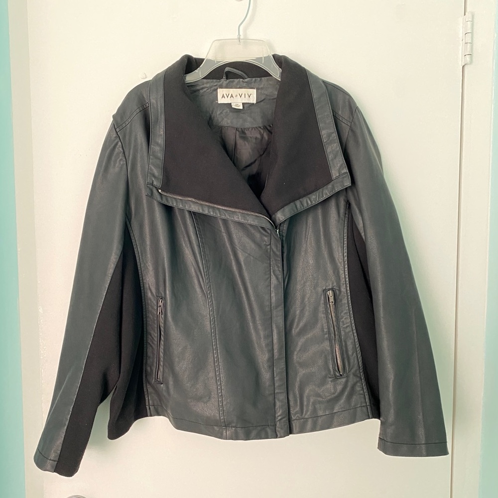 Women’s Mixed-Fabric Faux Leather Jacket